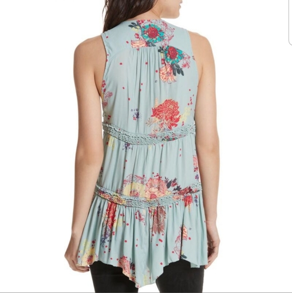 Free people pink floral ruffle tunic small - Picture 3 of 6
